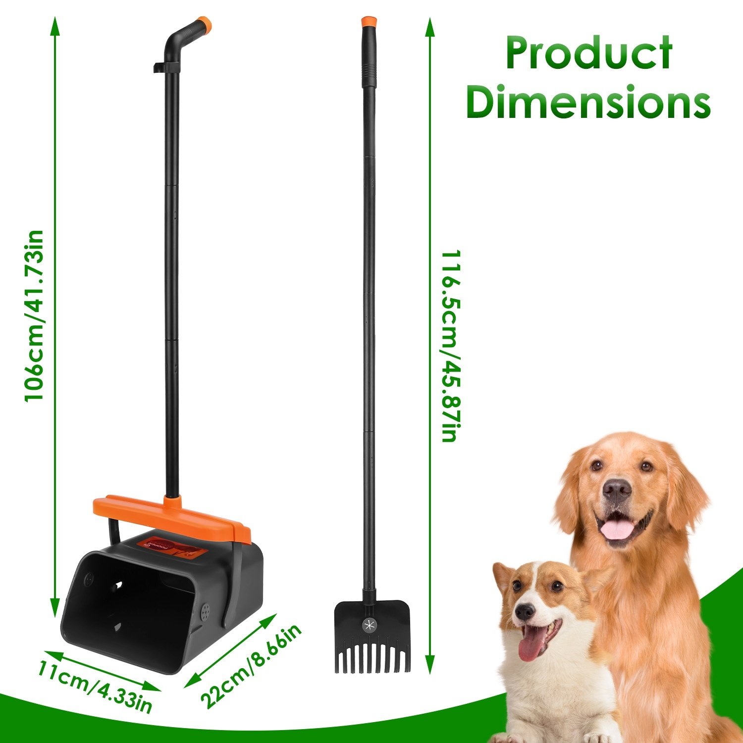 1Set Pooper Scooper Kit Dog Poop Rake & Swiveling Bin Poop Heavy Duty Pick Up Tool With Extra Long Handle 35 Waste Bags Dispenser - Image 6