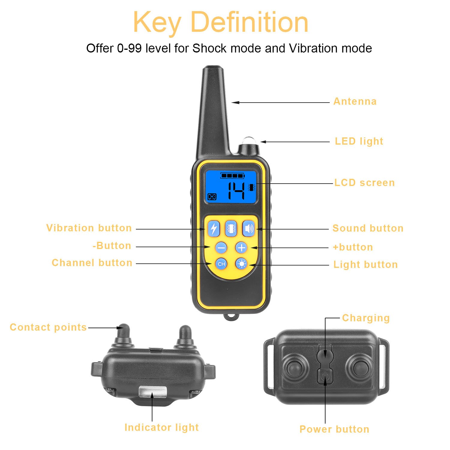 1Pc Dog Training Collar With Remote IP67 Waterproof Pet Trainer 300mAh Rechargeable 875 Yard Remote Control 4 Modes Adjustable Level - Image 10