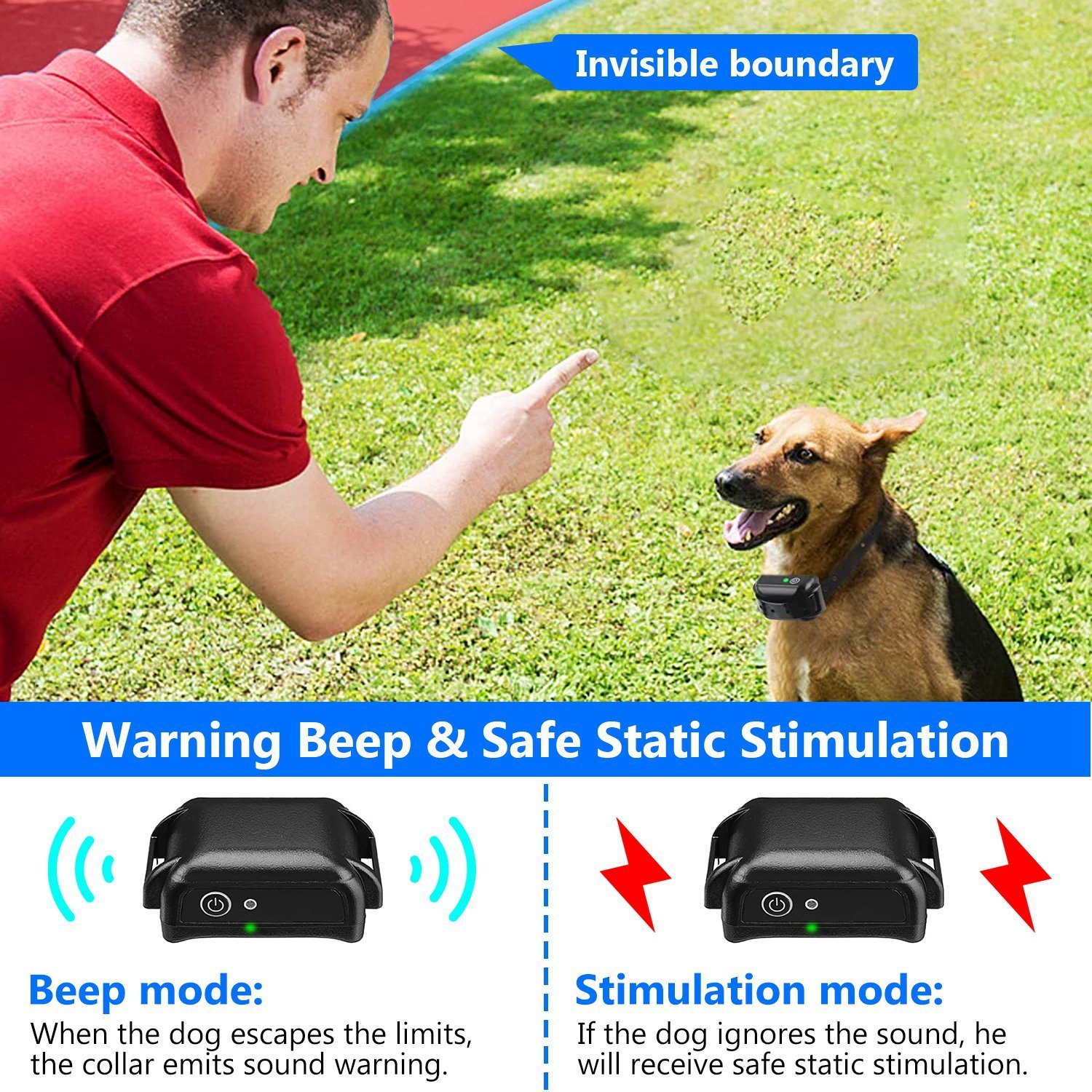 1Set Wireless Electric Dog Fence Pet Shock Boundary Containment System Electric Training Collar For Small Medium Large Dogs - Image 2