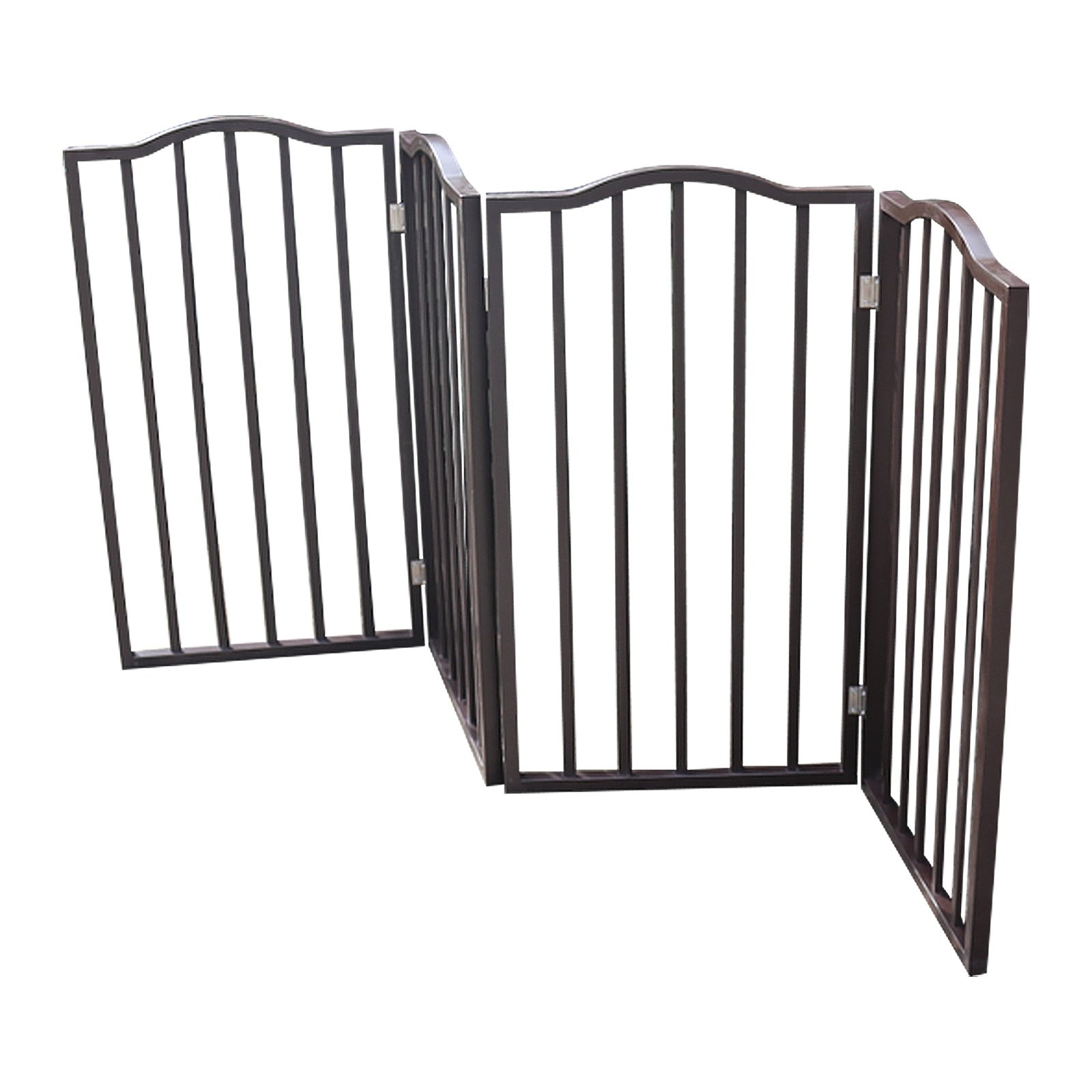 Dog Gate For Doorways, Stairs - Freestanding, Folding, Brown, Arc Wooden - Image 3