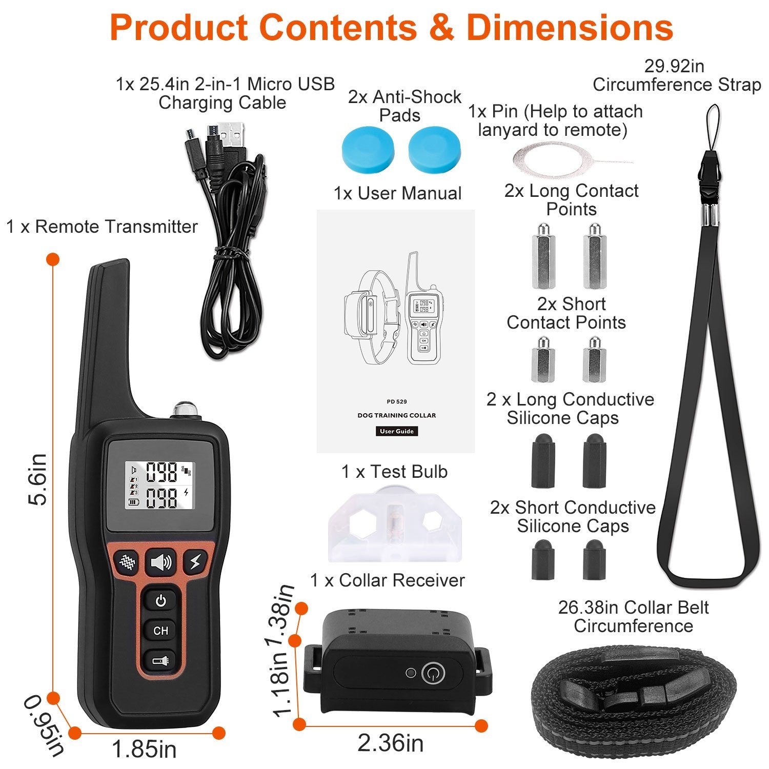 Train Collar OR Receiver Only Options - 3280FT Dog Training Collar IP67 Waterproof Pet Beep Vibration Electric Shock Collar 3 Channels Rechargeable Transmitter Receiver Trainer With Flashlight - Image 4