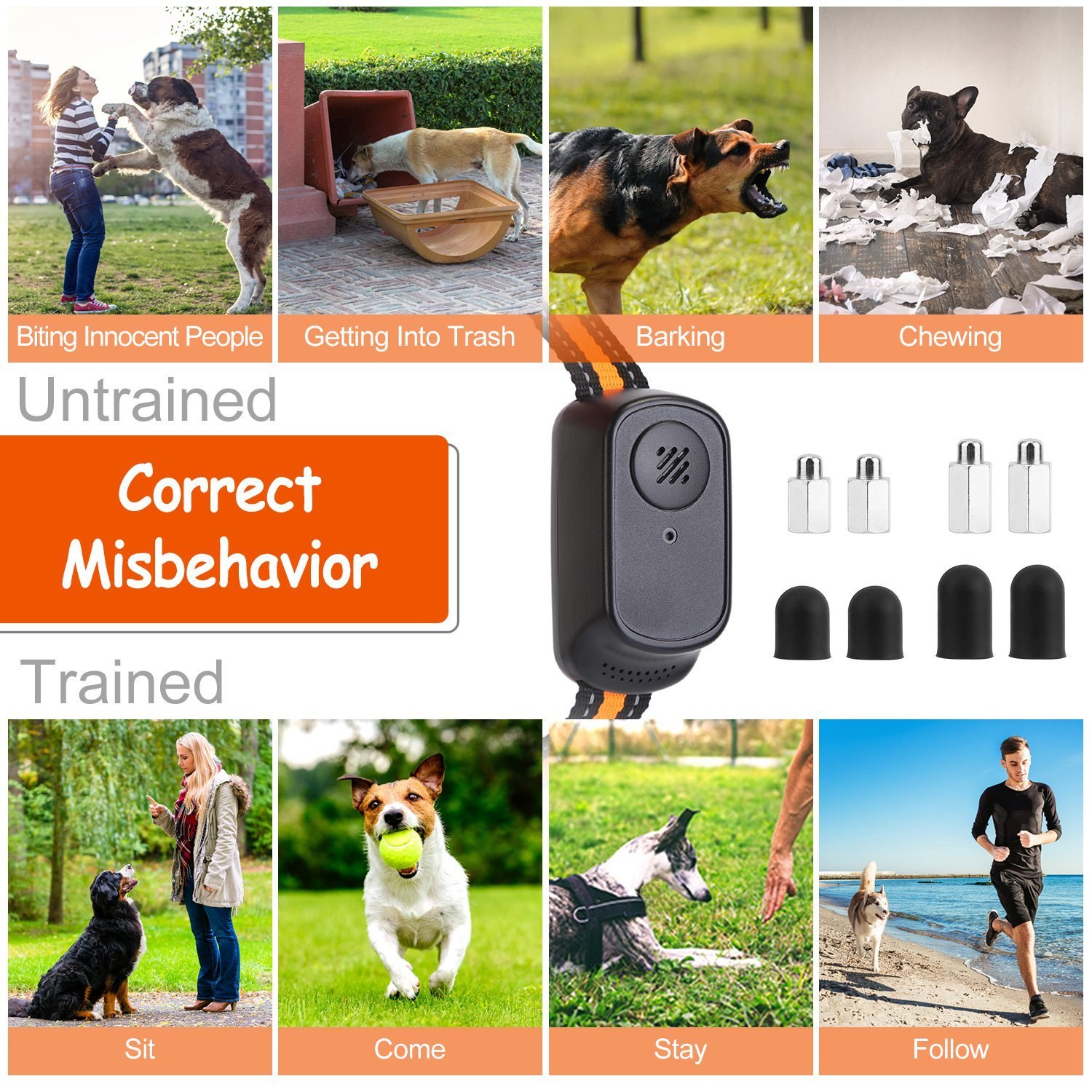 1Pc 984FT Dog Training Collar IP65 Waterproof Pet Beep Vibration Electric Shock Collar 3 Channels Rechargeable Transmitter Receiver Trainer With Recording Safety Keypad Lock - Image 7