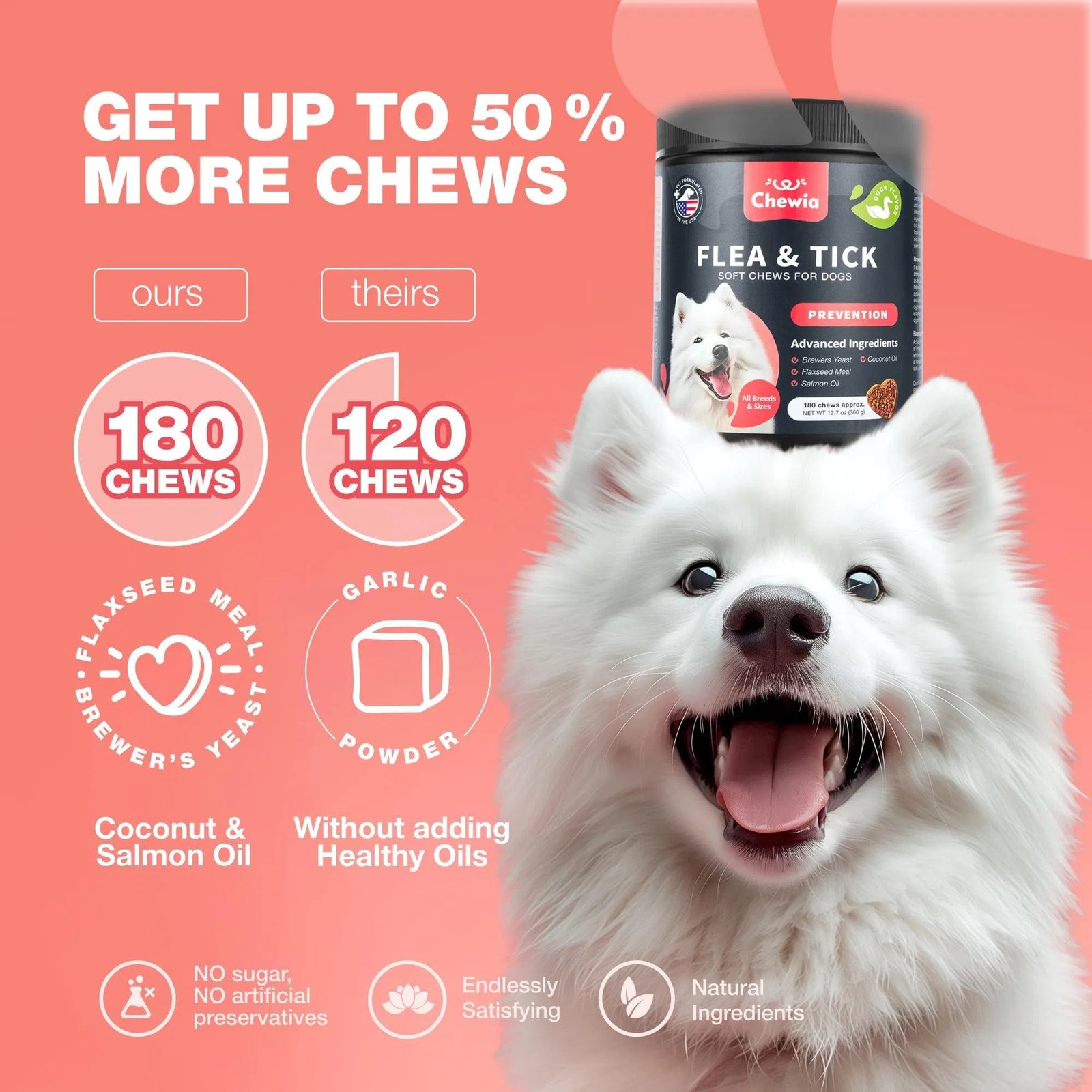 Dog Flea And Tick Treatment Chews FleaTick Prevention For Dogs Chewables Natural Dog Flea & Tick Control Soft Treats Immune Support Supplement - Image 8