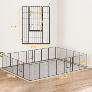 Dog Playpen For Indoor Outdoor, 24 Panels 44.5 H Puppy Playpen With Lockable Door, DIY Shape Pet Exercise Fence, Black
