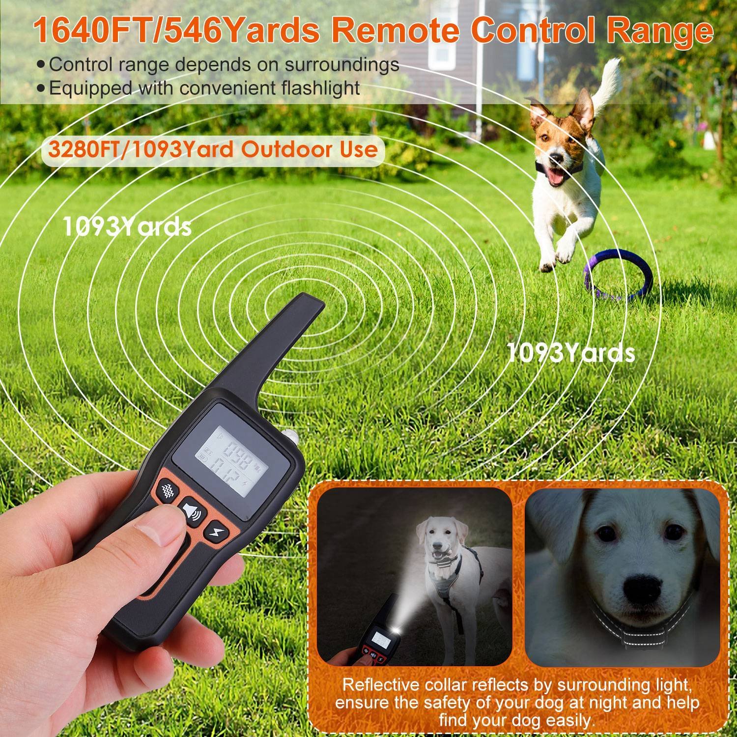 Train Collar OR Receiver Only Options - 3280FT Dog Training Collar IP67 Waterproof Pet Beep Vibration Electric Shock Collar 3 Channels Rechargeable Transmitter Receiver Trainer With Flashlight - Image 3