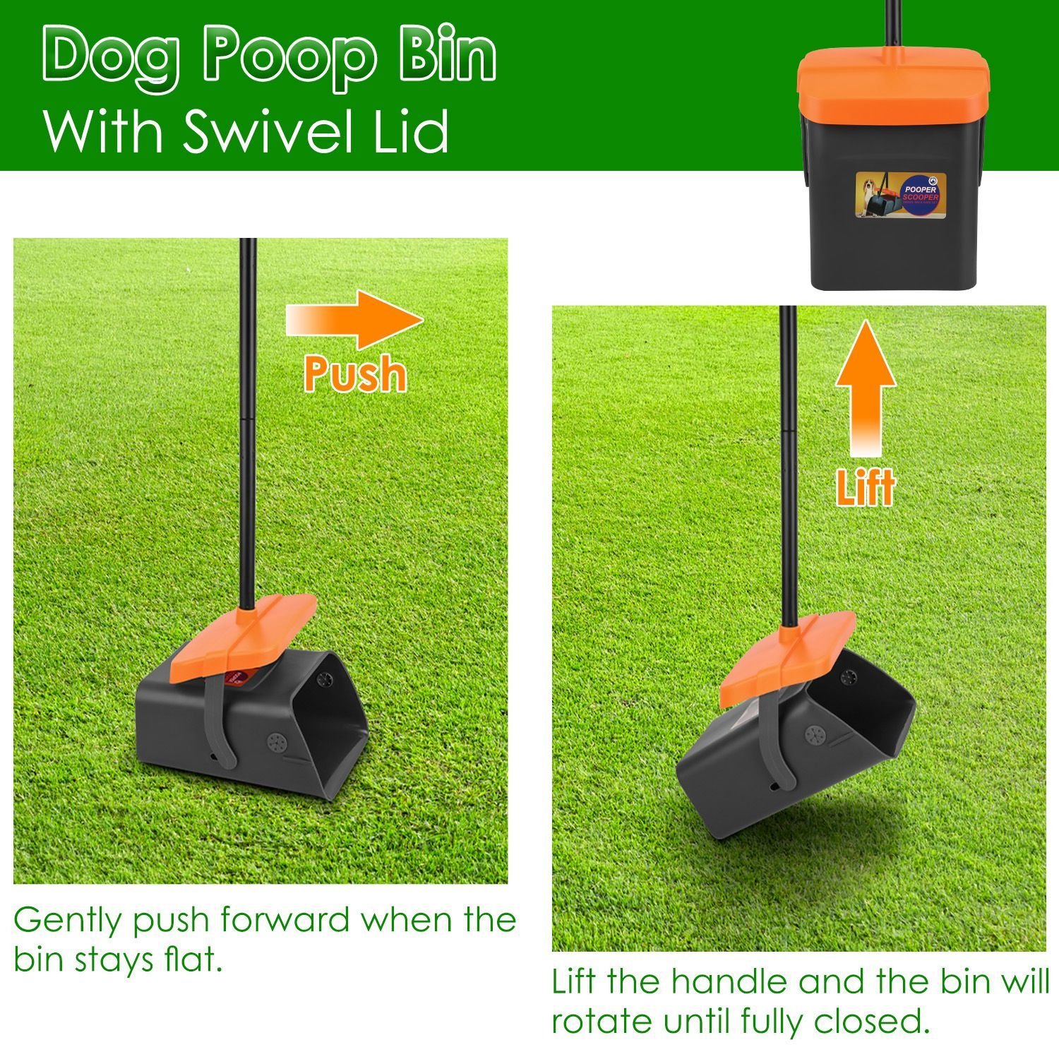 1Set Pooper Scooper Kit Dog Poop Rake & Swiveling Bin Poop Heavy Duty Pick Up Tool With Extra Long Handle 35 Waste Bags Dispenser - Image 5